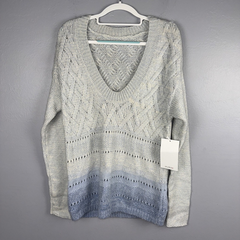 Unbranded Wool And Cashmere Blended Sweater Women's S Blue Ombré Scoop Neck